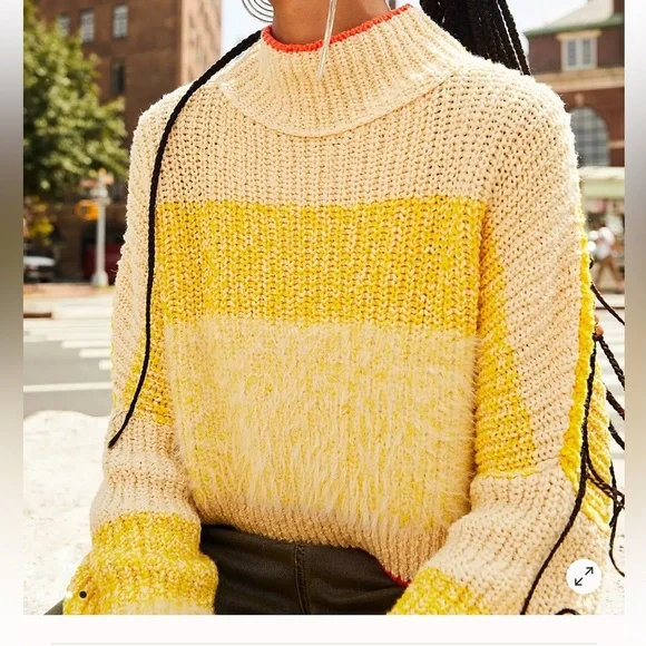 NWOT Free People Yellow Sunbright Slouchy Knit Fuzzy Sweater - Picture 6 of 11